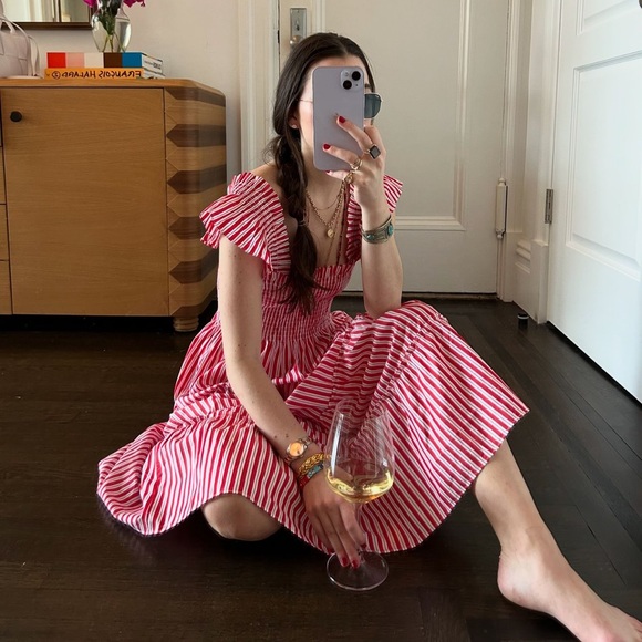 Hill House Home The Ellie Nap Dress Red Stripe Size Medium - Picture 9 of 15